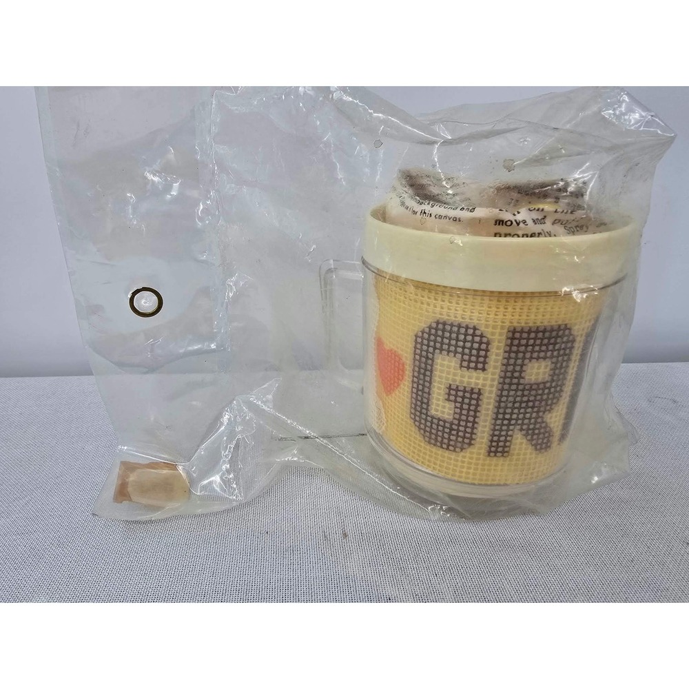 Vintage Marshall Field Grandma Needlepoint Mug Kit DIY Sealed‎ Yellow Retro